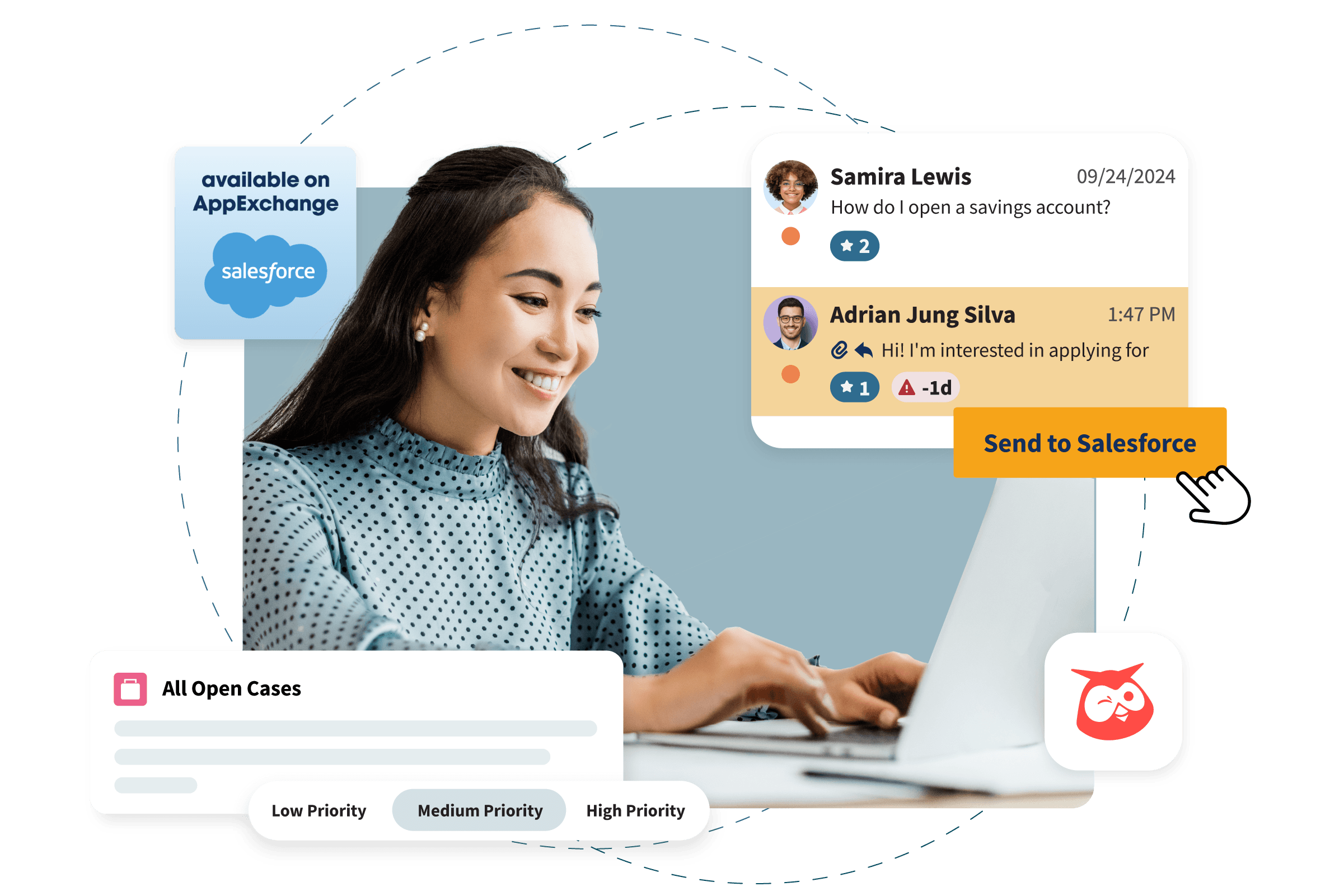 Mujer frente a un ordenador portátil usando la integración de Salesforce de Hootsuite