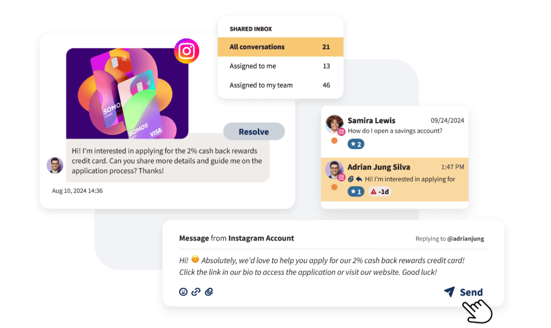 Ejemplo de bandeja de entrada compartida y funcionalidad de respuestas automáticas.