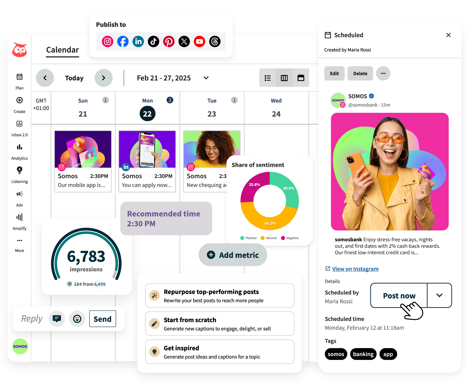 Capturas de pantalla del panel de control de Hootsuite