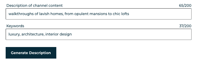 Descripción y palabras clave del generador de descripciones de canales de YouTube