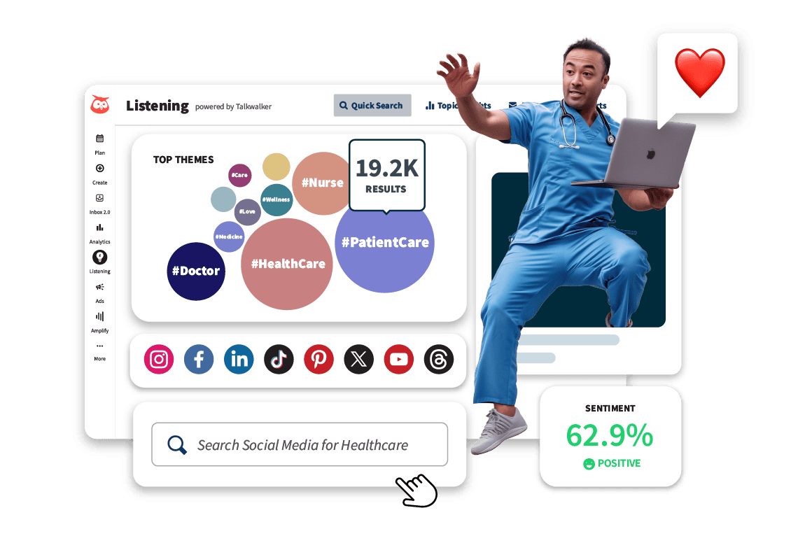 Imagen de producto de Hootsuite y hombre en su ordenador